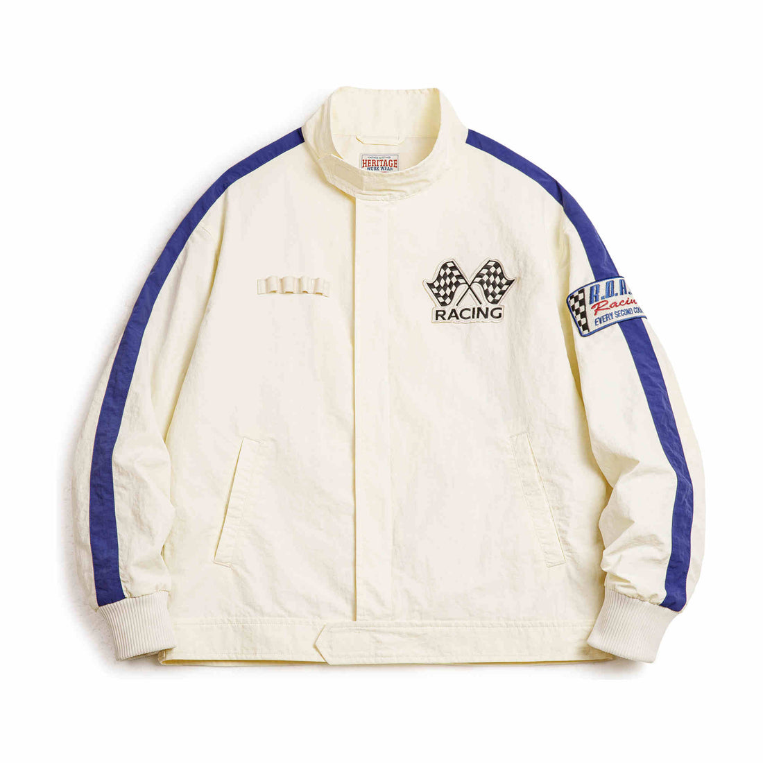 Embroidered off-white racing jacket with regular-length cut