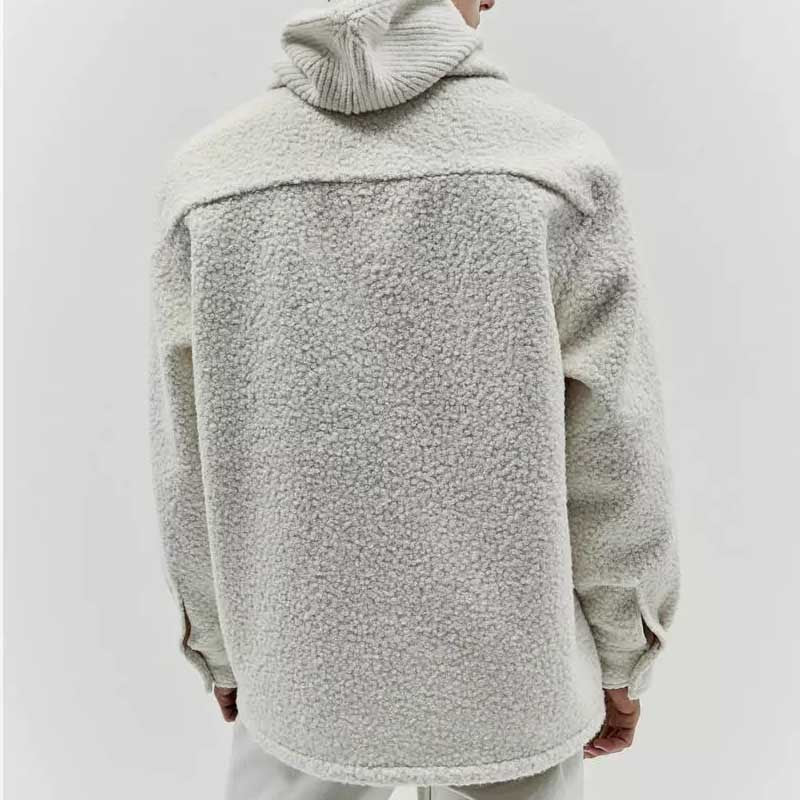Polo collar coat in polyester fiber, casual loose version