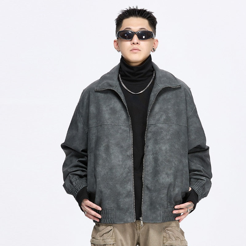 PU Leather Jacket product photo in a straight-hem design
