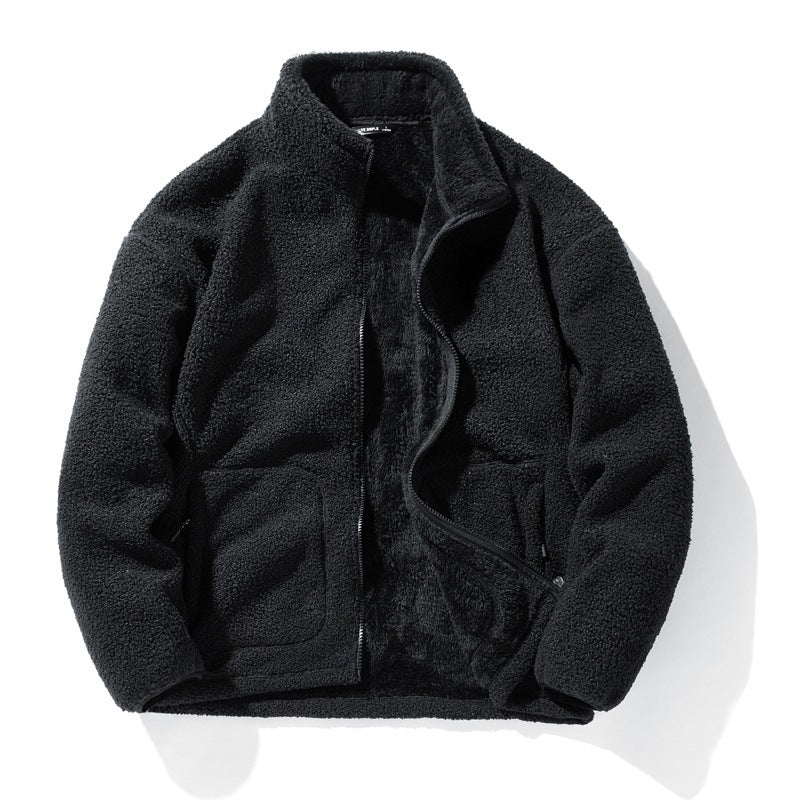 Men’s fleece jacket with stand collar, loose fit and long sleeves