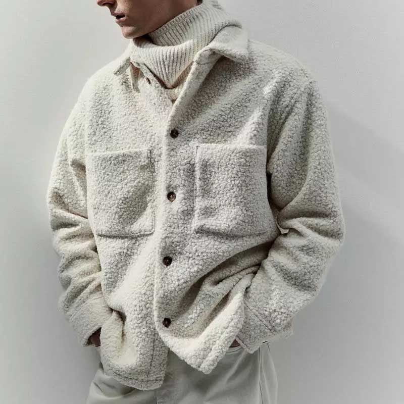 Polo collar coat in solid color, long sleeve style