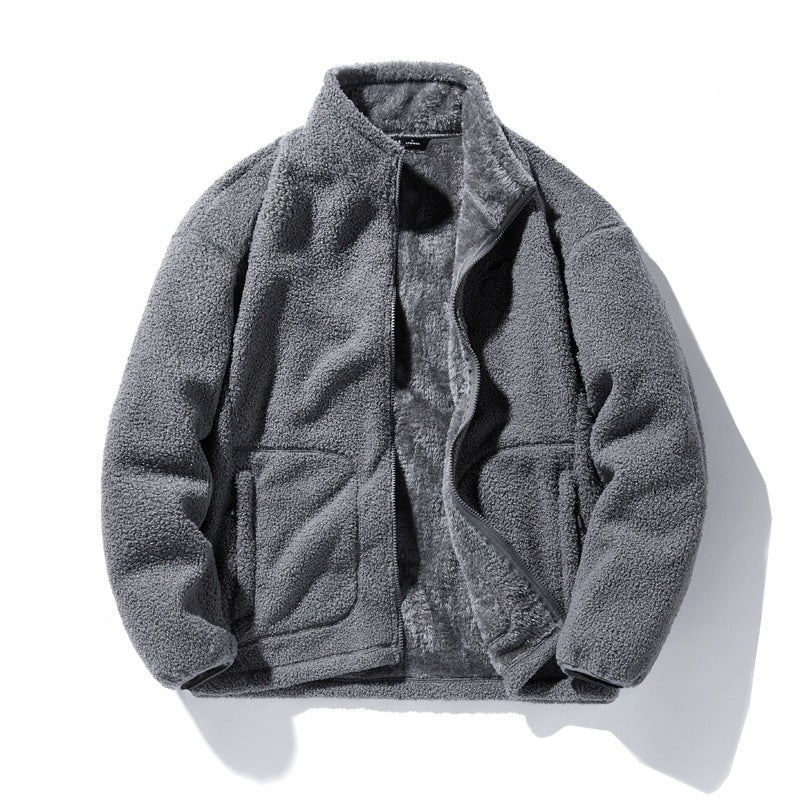 Men’s fleece jacket with stand collar, loose fit and long sleeves