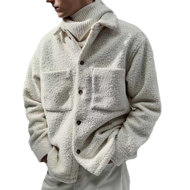 Polo collar coat in white or gray color option