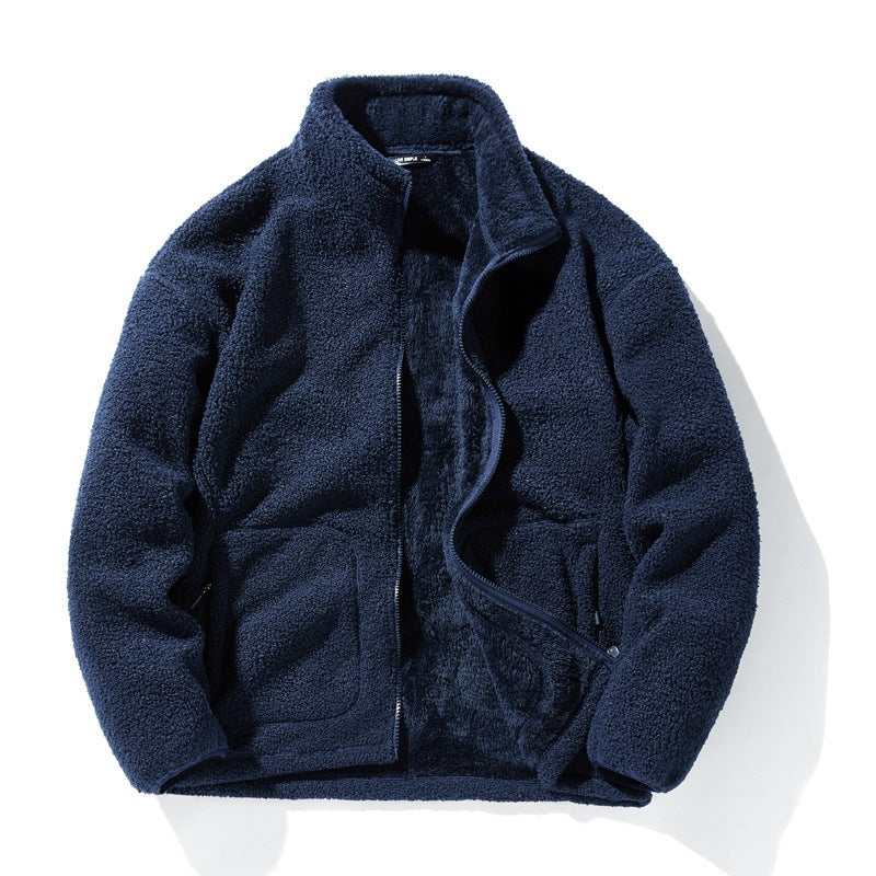 Men’s fleece jacket with stand collar, loose fit and long sleeves