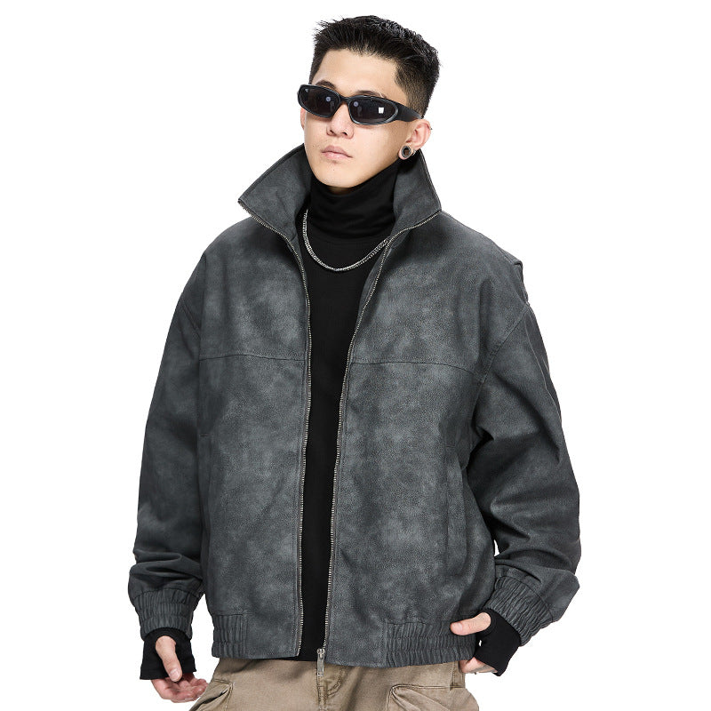 PU Leather Jacket product photo in a loose fit